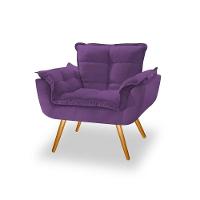 Kit 2 Poltronas Opalas Com Puff Redondo Suede Roxo - 7
