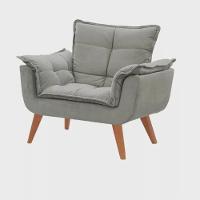 Kit 2 Poltronas Opalas Com Puff Redondo Suede Cinza - 15