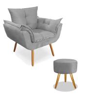 Kit 2 Poltronas Opalas Com Puff Redondo Suede Cinza - 18