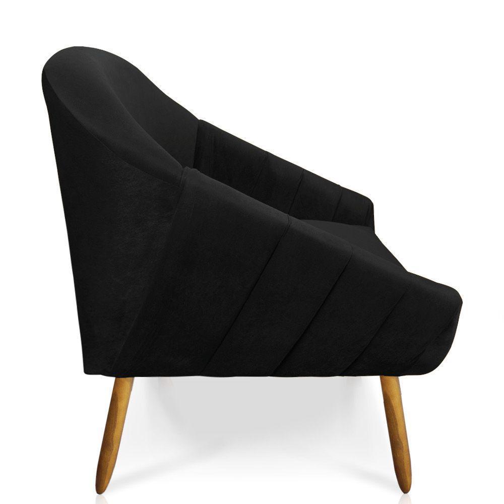 Kit 01 Namoradeira 02 Lugares E 01 Poltrona Giratória Giovana Veludo Preto Base Madeira - 4