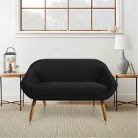 Kit 01 Namoradeira 02 Lugares E 01 Poltrona Giratória Giovana Veludo Preto Base Madeira - 8