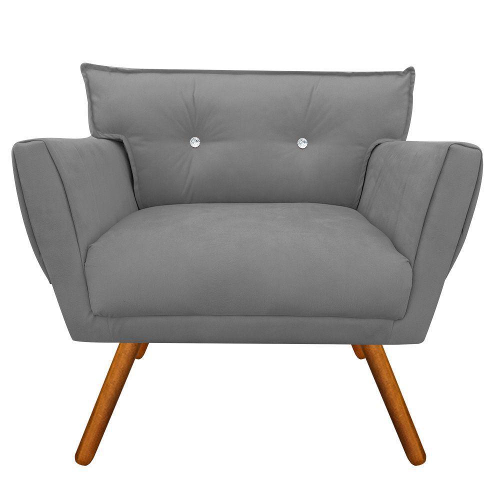 Poltrona Anitta Suede Grafite Com Strass Pés Palito Castanho - 4