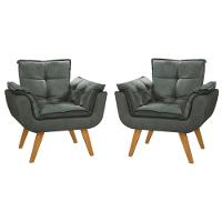 Kit 2 Poltronas Opalas Com Puff Redondo Suede Grafite - 5