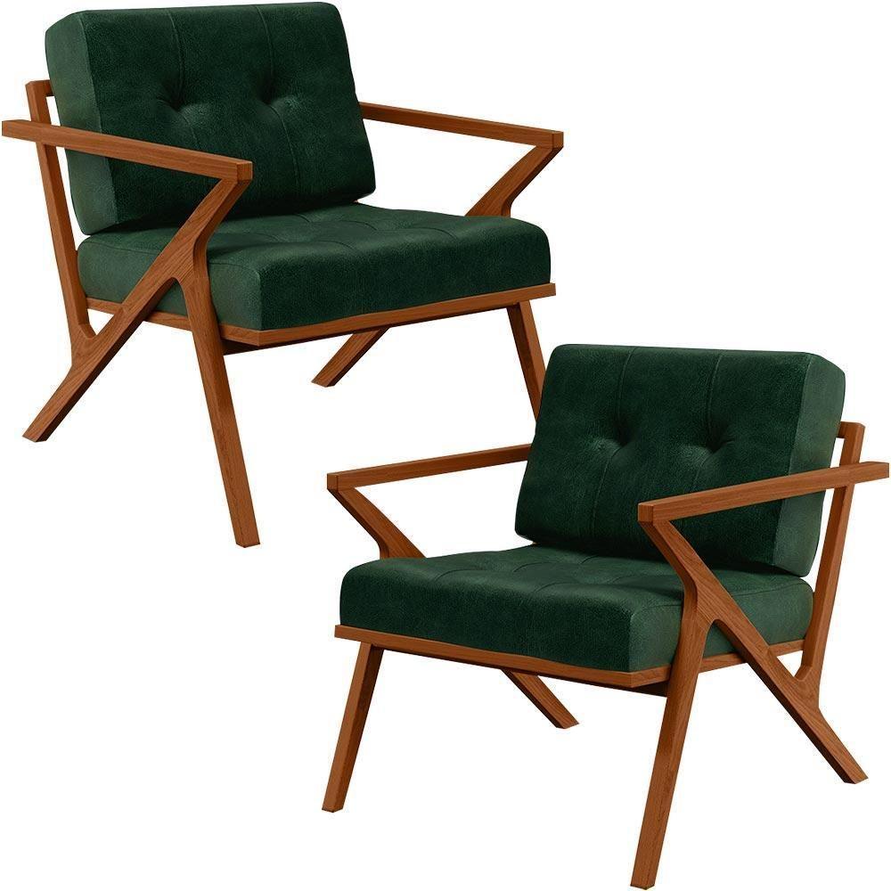 Kit 02 Poltronas Com Cintas De Corano Facto Verde Musgo - 1