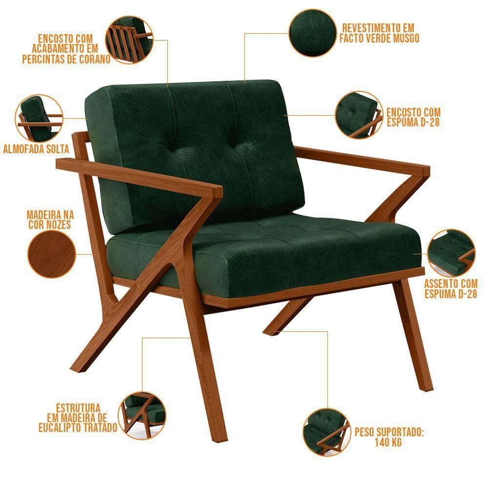 Kit 02 Poltronas Com Cintas De Corano Facto Verde Musgo - 7