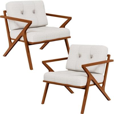 Kit 2 Poltronas Decorativas Laís B04 Bouclê Bege Com Cintas De Corano Lyam Decor