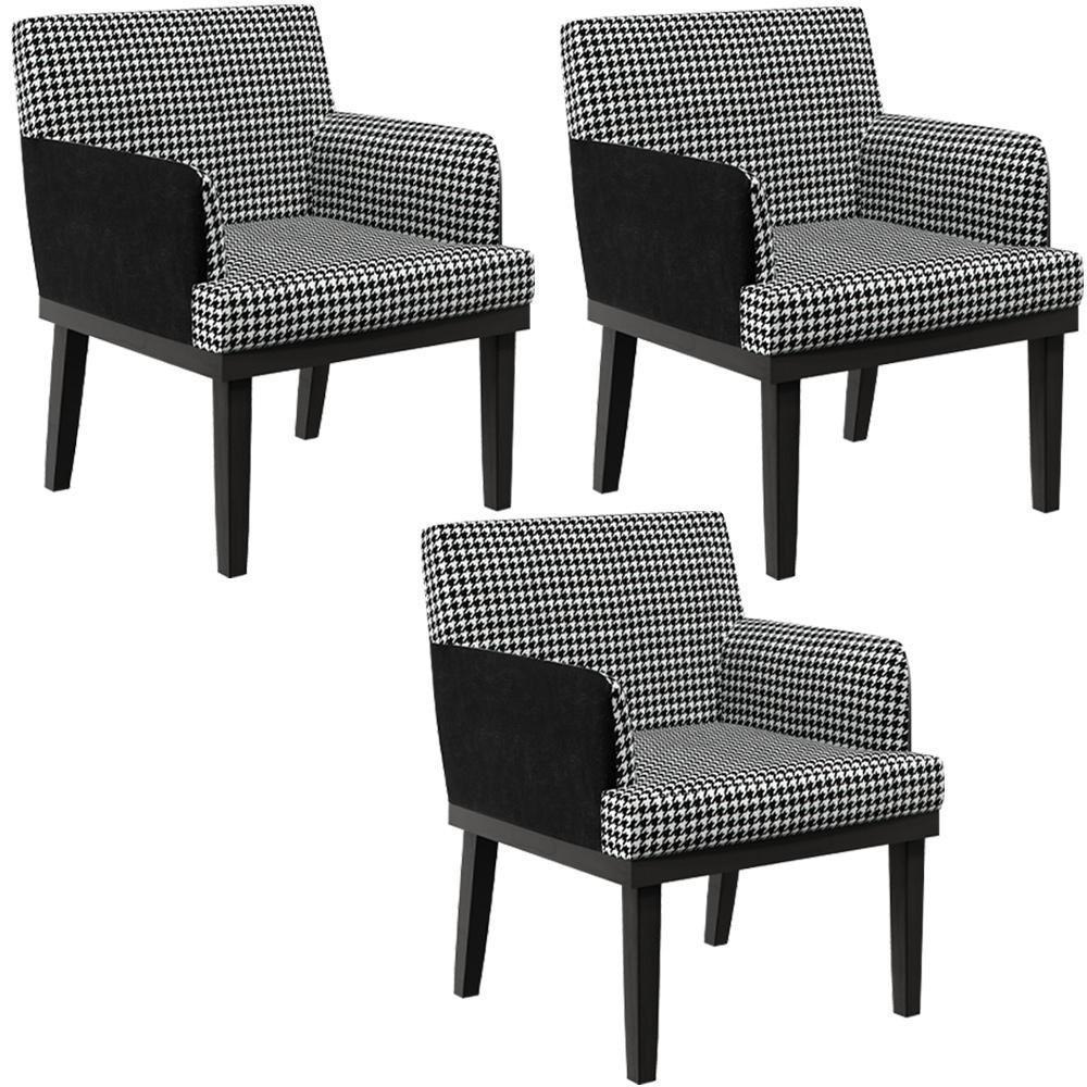 Kit 03 Poltronas Base Preto Beatriz Couríssimo Preto - 1