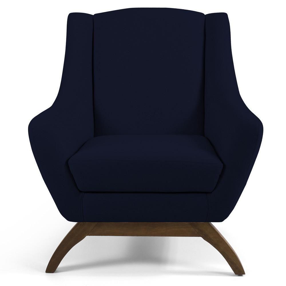 Kit 02 Poltronas Fixa Base De Madeira Veludo Azul Marinho - 3