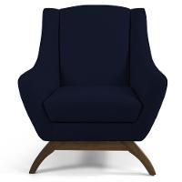 Kit 02 Poltronas Fixa Base De Madeira Veludo Azul Marinho - 5