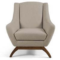 Kit 02 Poltronas Fixa Base De Madeira Linho Bege C-129 - 5