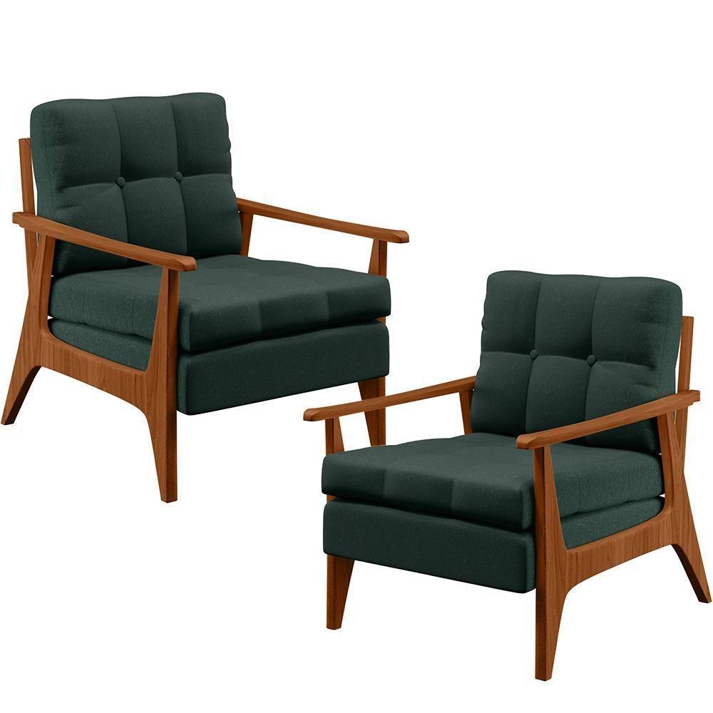 Kit 02 Poltronas Encosto Emília Linho Verde Musgo - 1