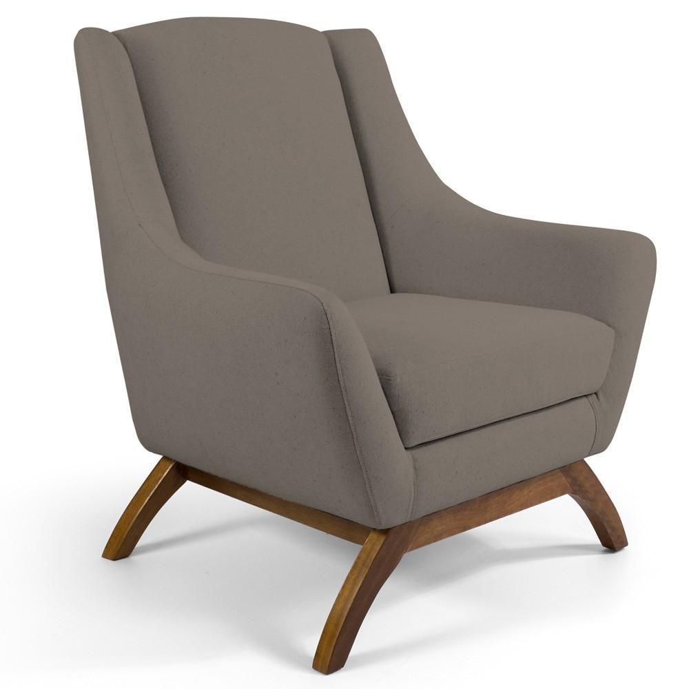 Kit 02 Poltronas Fixa Base De Madeira Veludo Bege Escuro - 4