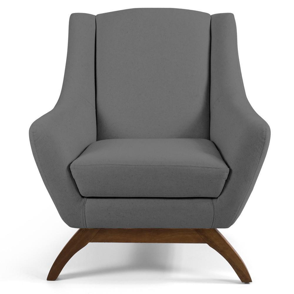 Kit 02 Poltronas Fixa Base De Madeira Linho Cinza C-416 - 3