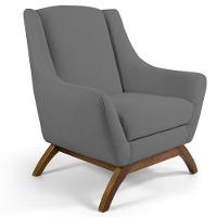 Kit 02 Poltronas Fixa Base De Madeira Linho Cinza C-416 - 7