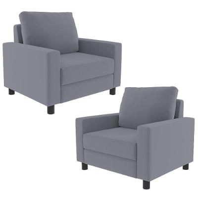 Kit 2 Poltronas Malta L02 Decorativas Suede Cinza Lyam Decor