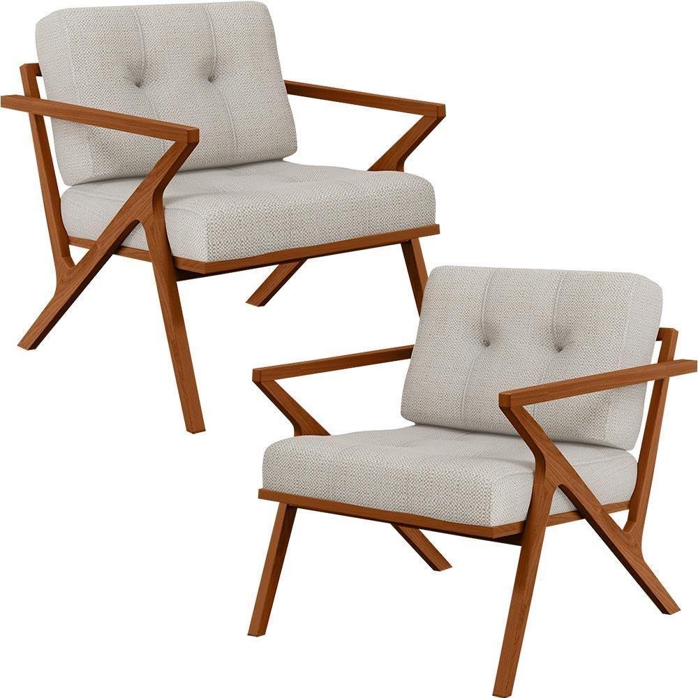 Kit 02 Poltronas Com Cintas De Corano Laís Linho Champagne - 1