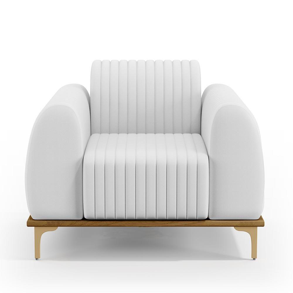 Kit 02 Poltronas Base De Madeira E Pés D'ouro Corano Branco - 4