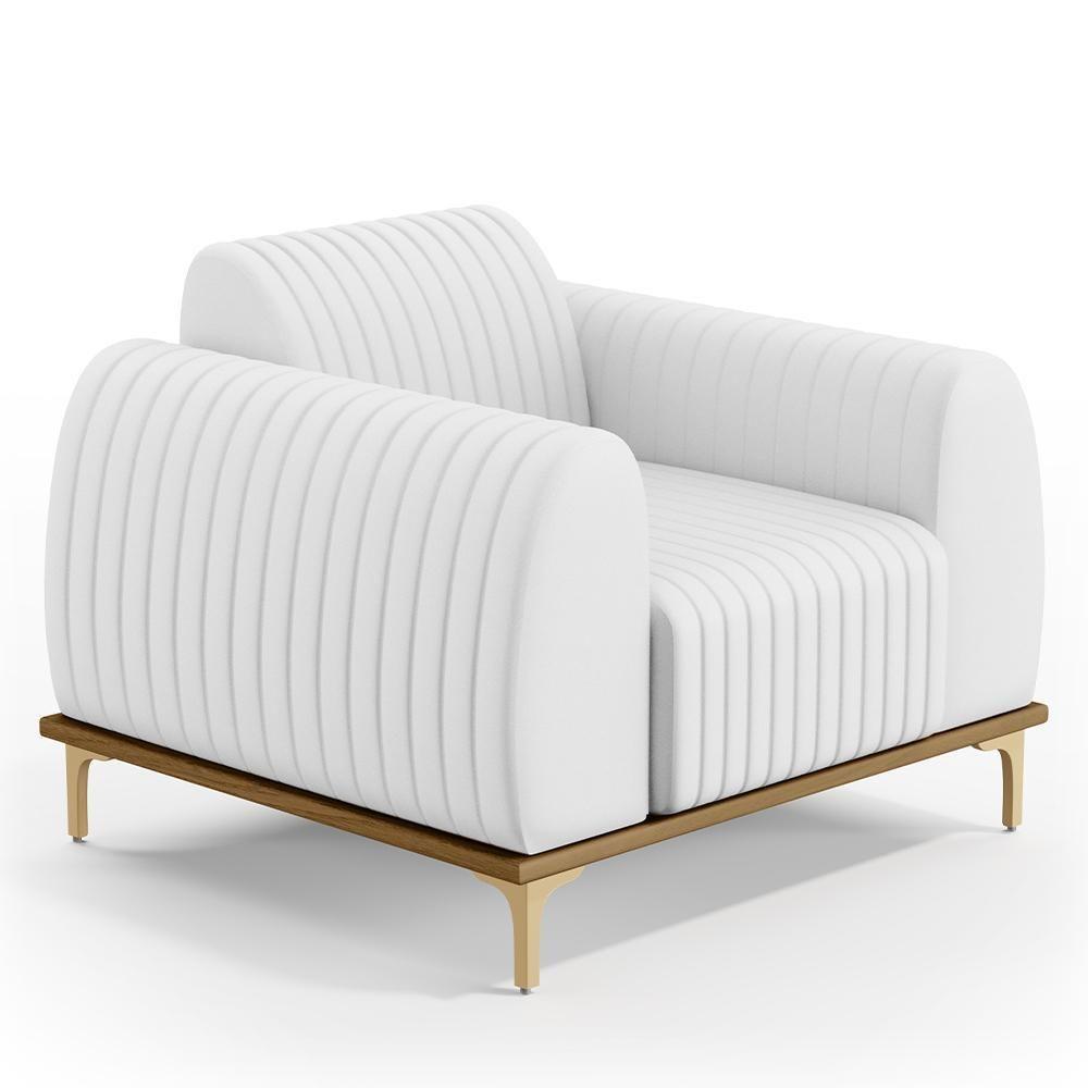 Kit 02 Poltronas Base De Madeira E Pés D'ouro Corano Branco - 7