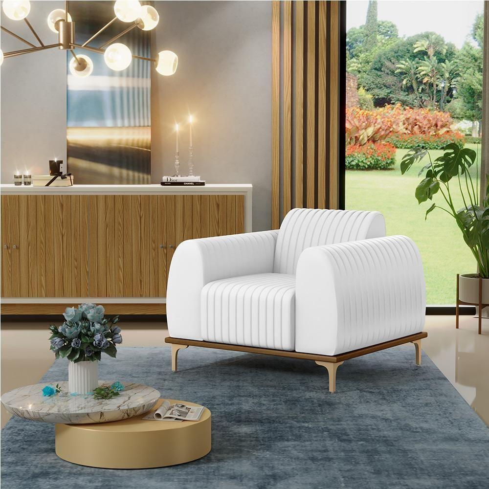 Kit 02 Poltronas Base De Madeira E Pés D'ouro Corano Branco - 8