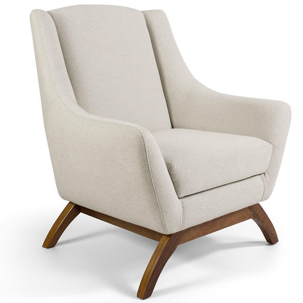 Kit 02 Poltronas Fixa Base De Madeira Algodão Bege C-370 - 5