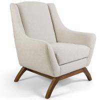 Kit 02 Poltronas Fixa Base De Madeira Algodão Bege C-370 - 13