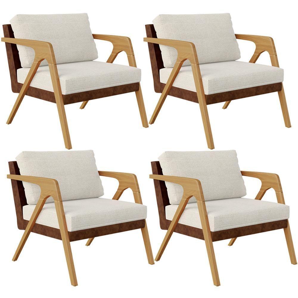 Kit 04 Poltronas Pietra Couríssimo Marrom Linho Champagne - 1