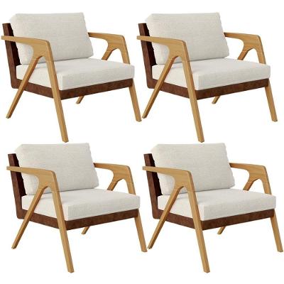 Kit 4 Poltronas Pietra L02 Decorativas Couríssimo Marrom Linho Champagne Lyam Decor