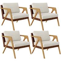 Kit 04 Poltronas Pietra Couríssimo Marrom Linho Champagne - 1