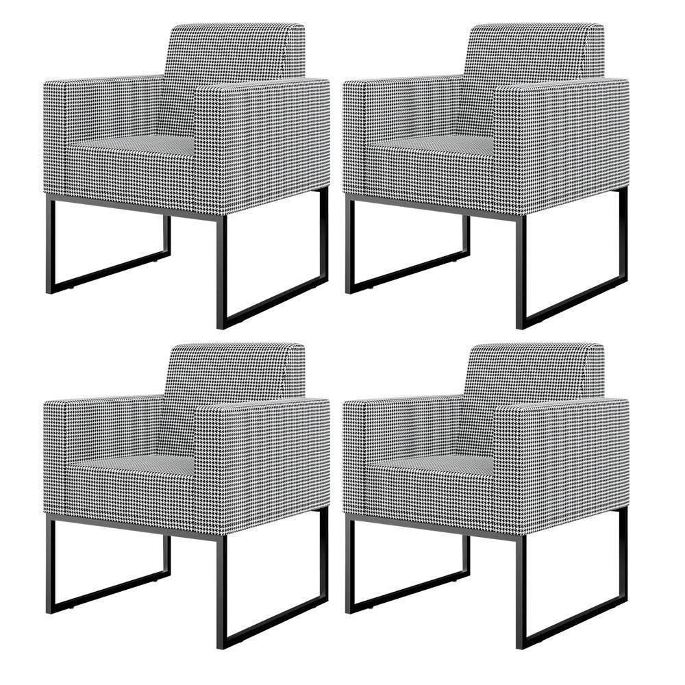 Kit 04 Poltronas Sala Base Fixa Metal Helô L02 Pied Poule - 1