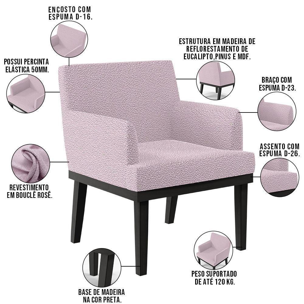 Kit 04 Poltronas Base Preto Beatriz Bouclê Rosê - 8