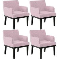 Kit 04 Poltronas Base Preto Beatriz Bouclê Rosê - 1