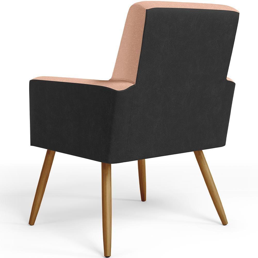 Kit 04 Poltronas Pés Palito Linho Rosê Couríssimo Preto - 2