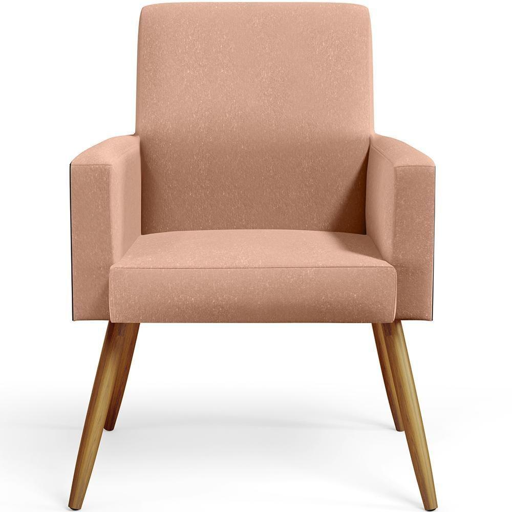 Kit 04 Poltronas Pés Palito Linho Rosê Couríssimo Preto - 4