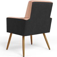 Kit 04 Poltronas Pés Palito Linho Rosê Couríssimo Preto - 2