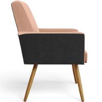 Kit 04 Poltronas Pés Palito Linho Rosê Couríssimo Preto - 3