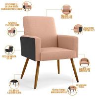 Kit 04 Poltronas Pés Palito Linho Rosê Couríssimo Preto - 6