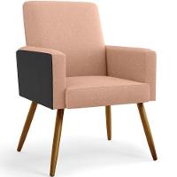 Kit 04 Poltronas Pés Palito Linho Rosê Couríssimo Preto - 7