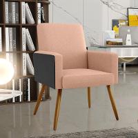 Kit 04 Poltronas Pés Palito Linho Rosê Couríssimo Preto - 8