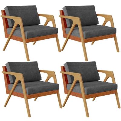 Kit 4 Poltronas Decorativas Pietra L02 Couríssimo Camel Linho Cinza Escuro Lyam Decor
