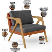 Kit 04 Poltronas Pietra Couríssimo Camel Linho Cinza Escuro - 6