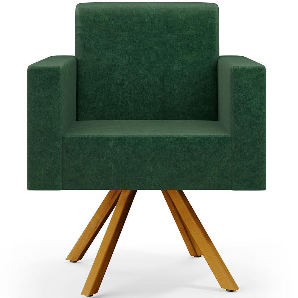 Kit 04 Poltronas Base Giratória De Madeira Facto Verde Musgo - 4