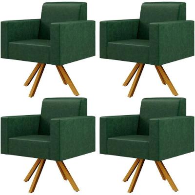 Kit 4 Poltronas Giratória Helô L02 Facto Verde Musgo Madeira Verde Lyam Decor