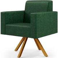 Kit 04 Poltronas Base Giratória De Madeira Facto Verde Musgo - 7