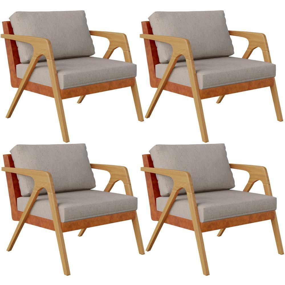 Kit 04 Poltronas Couríssimo Camel Linho Bege - 1