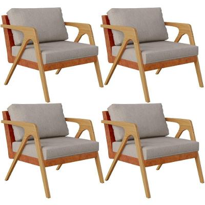 Kit 04 Poltronas Decorativas Pietra L02 Couríssimo Camel Linho Bege Lyam Decor