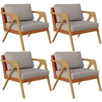 Kit 04 Poltronas Couríssimo Camel Linho Bege - 1