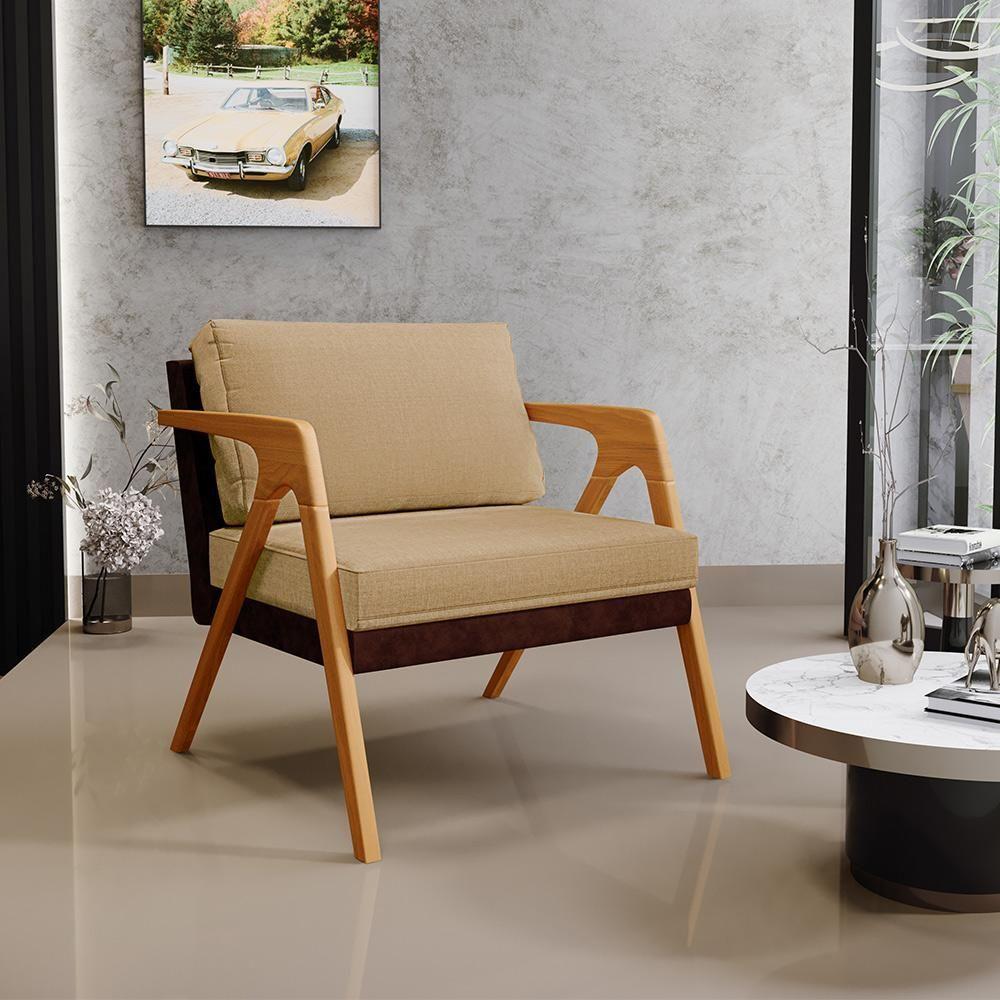 Kit 04 Poltronas Pietra Couríssimo Marrom Linho Bege Escuro - 10