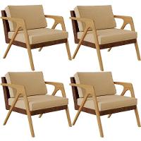 Kit 04 Poltronas Pietra Couríssimo Marrom Linho Bege Escuro - 1