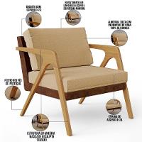 Kit 04 Poltronas Pietra Couríssimo Marrom Linho Bege Escuro - 10