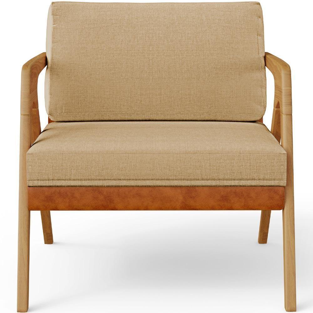 Kit 04 Poltronas Pietra Couríssimo Camel Linho Bege Escuro - 4